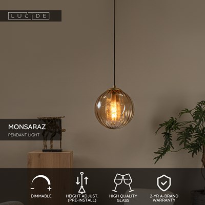 Lucide MONSARAZ - Pendant light - Ø 25 cm - 1xE27 - Amber